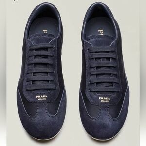 $1,070 PRADA Mixed Media Suede Navy Sneakers UK 9&11 US 10 & 12 EU 43&45 NWT